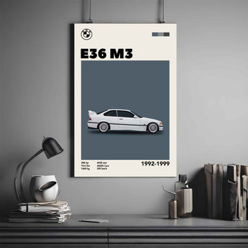 BMW Poster | BME E36 M3 Poster | Car Poster